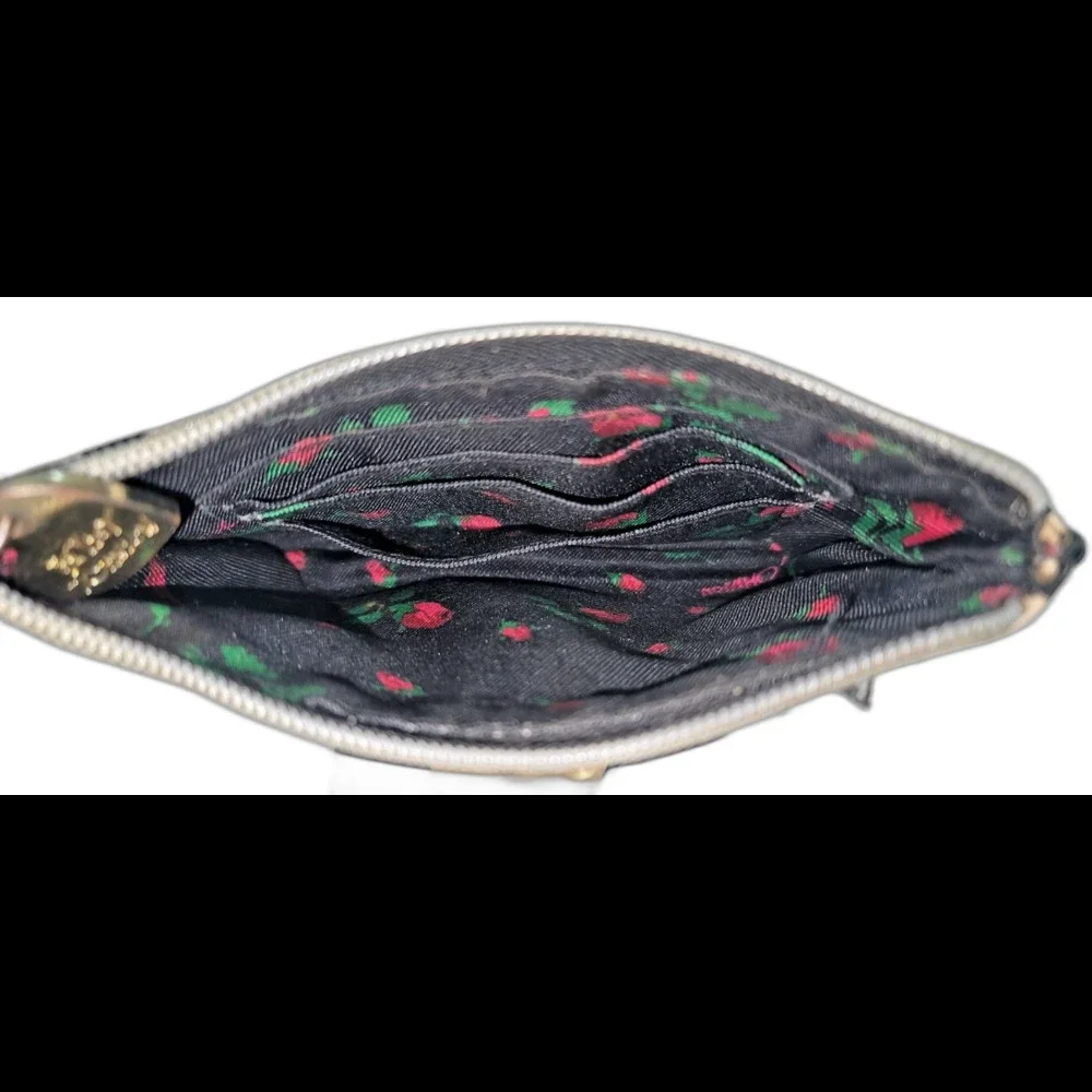 Betsy Johnson Wristlet Bag Roses/Leopard Zip Top Clip Handle